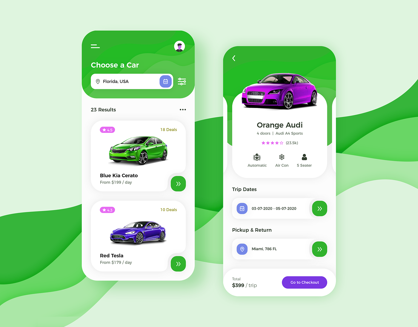 Screens of the Khudcar mobile app